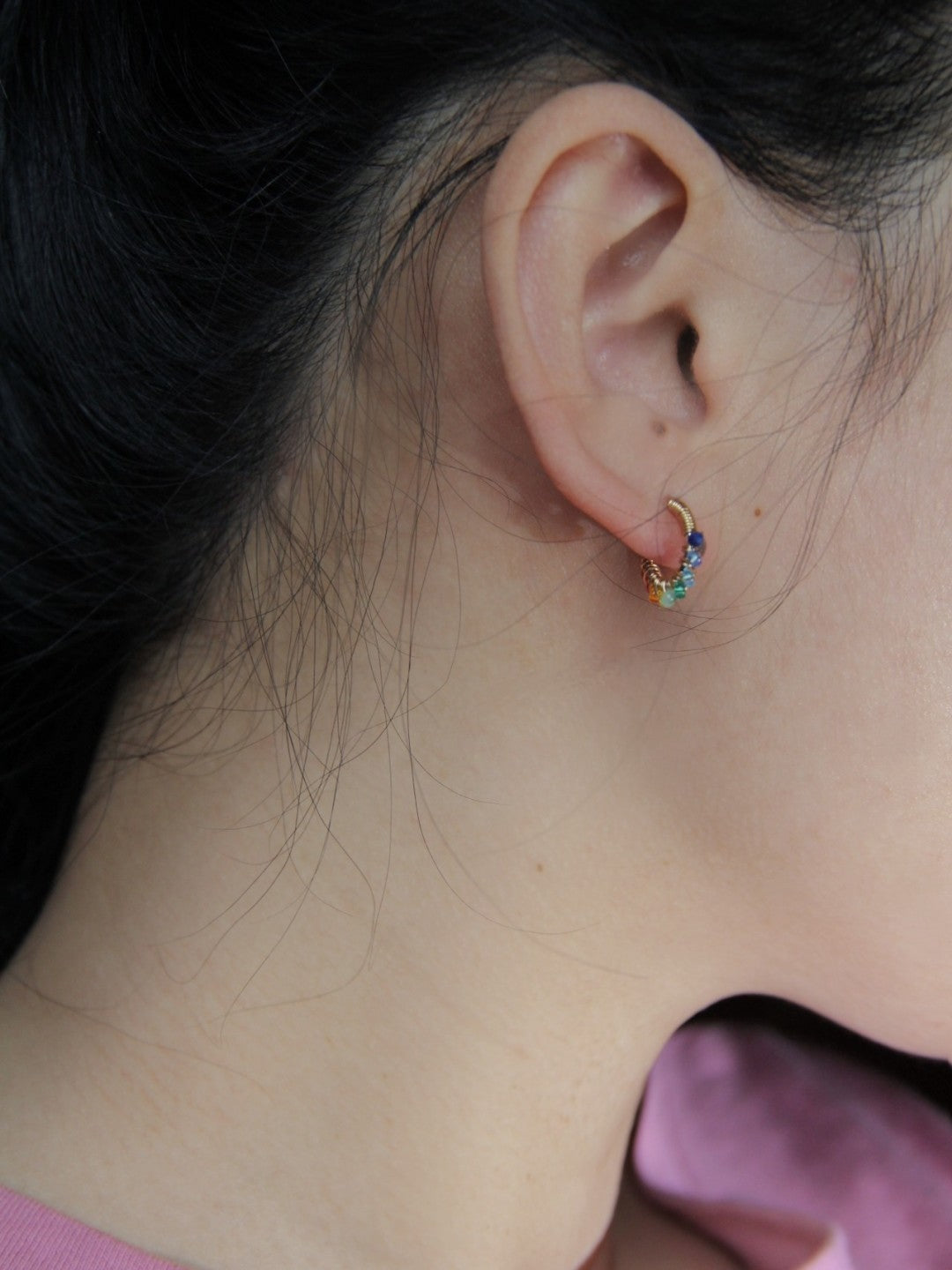 Chinoiserie Colored Glaze Rainbow Hoop Earrings,Lumivault.