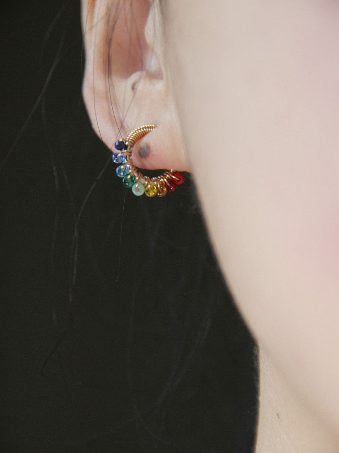 Chinoiserie Colored Glaze Rainbow Hoop Earrings,Lumivault.
