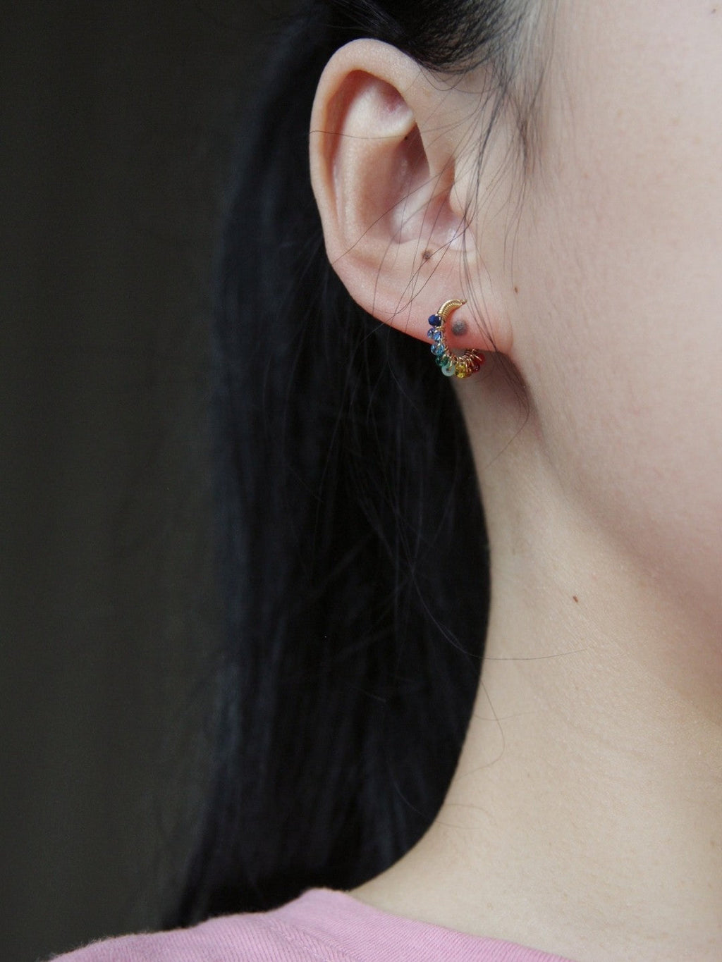 Chinoiserie Colored Glaze Rainbow Hoop Earrings,Lumivault.