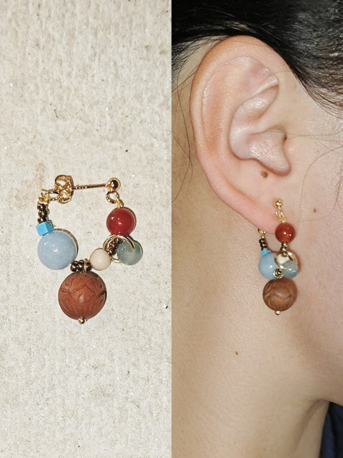 Chinoiserie Colorful Beaded Cluster Earrings,Lumivault.