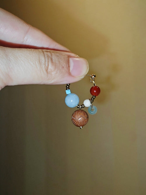 Chinoiserie Colorful Beaded Cluster Earrings,Lumivault.