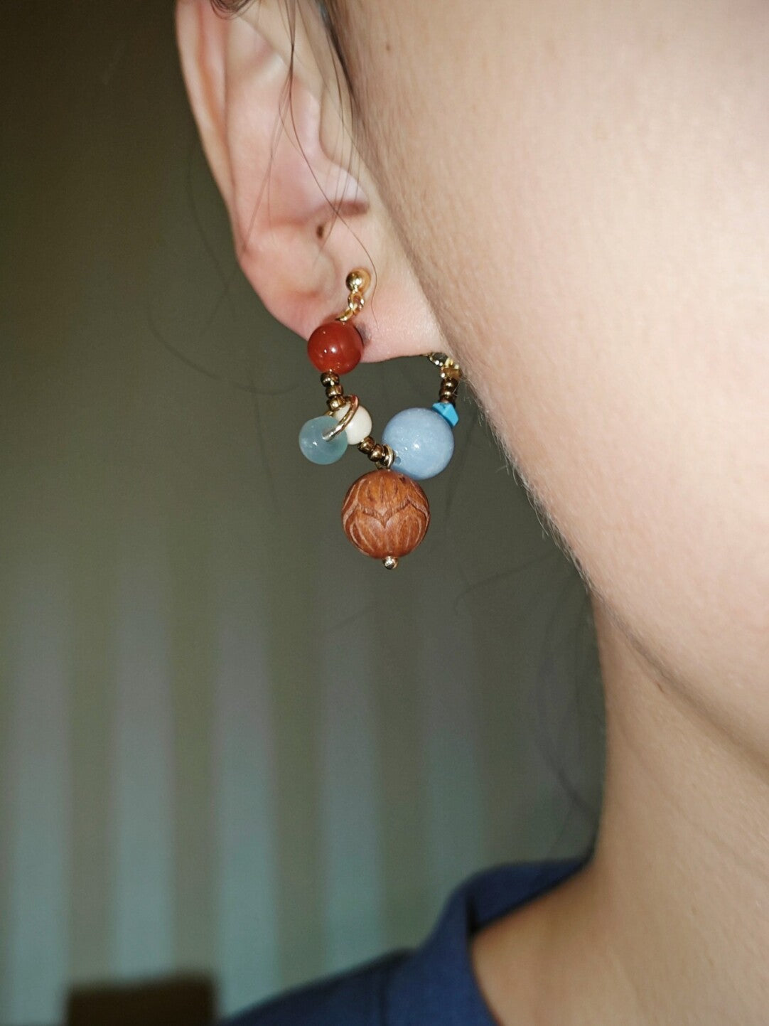 Chinoiserie Colorful Beaded Cluster Earrings,Lumivault.