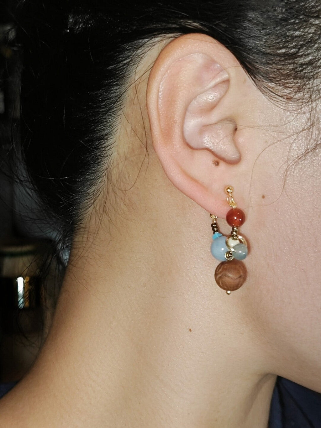 Chinoiserie Colorful Beaded Cluster Earrings,Lumivault.
