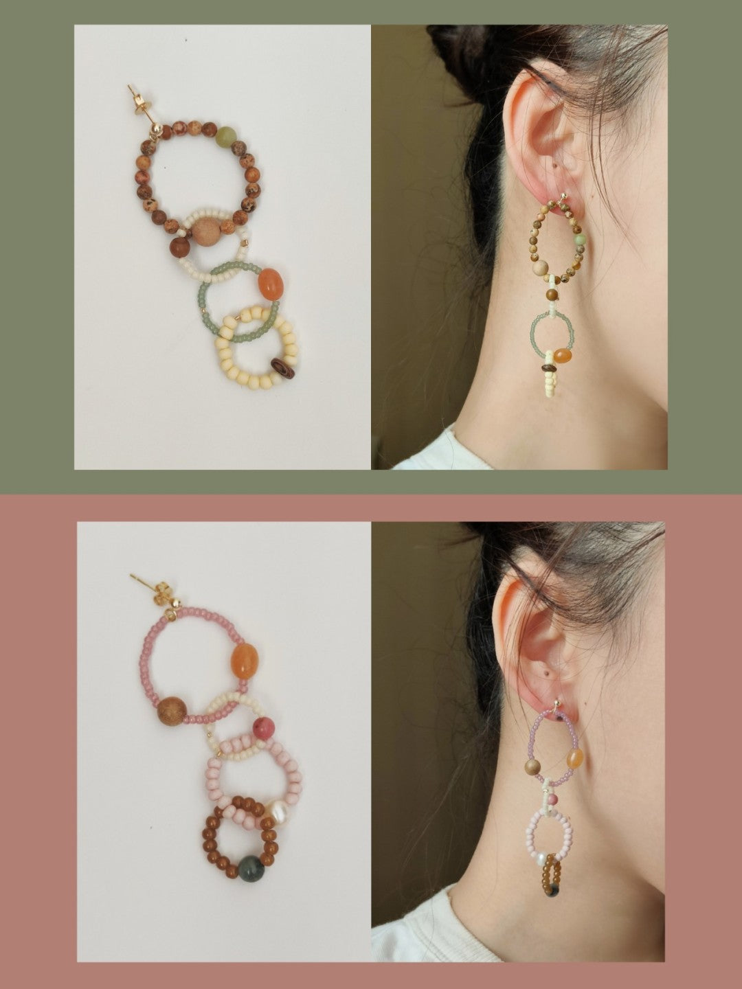 Chinoiserie Colorful Natural Jade Hoop Earrings,Lumivault.