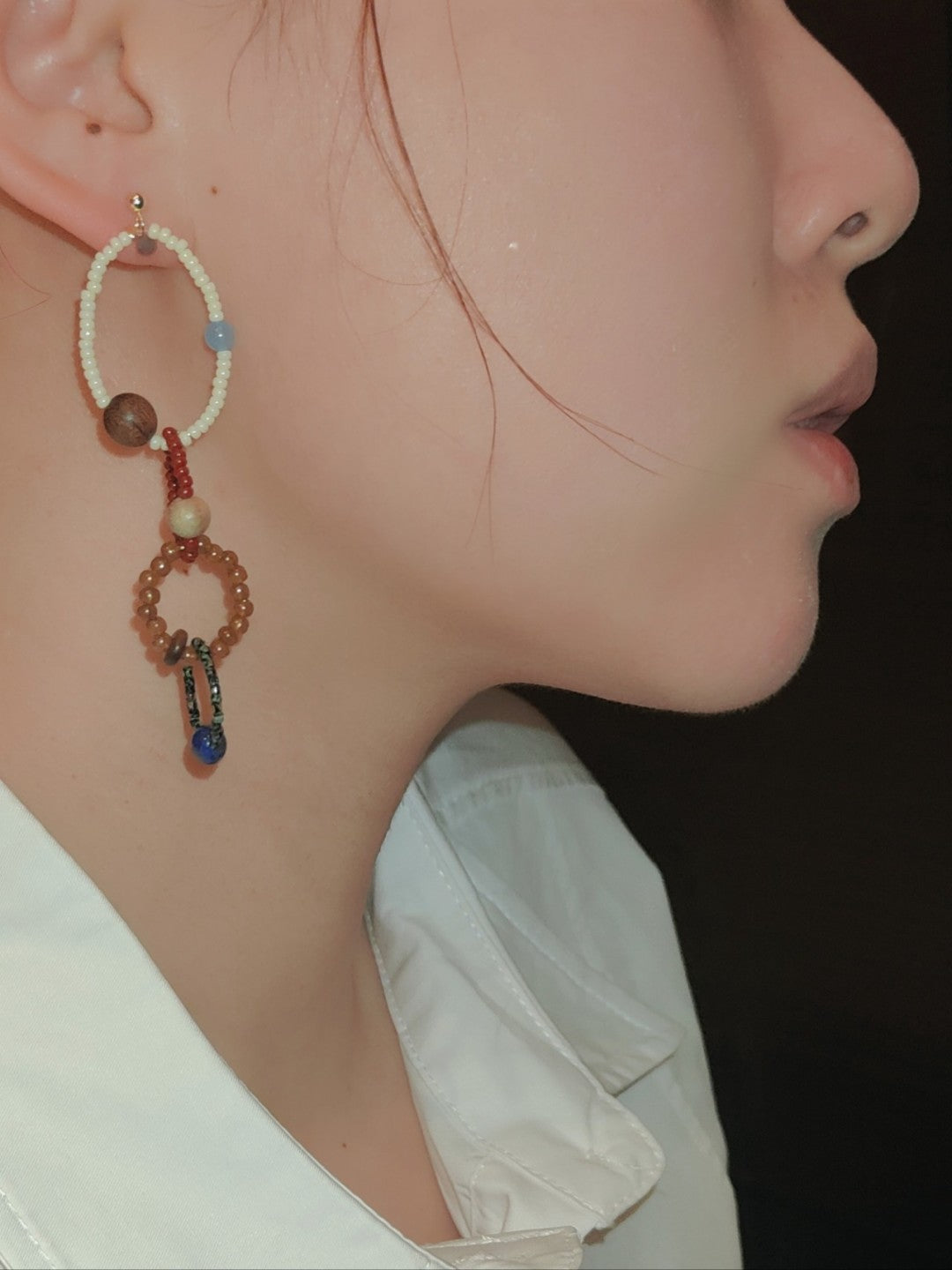 Chinoiserie Colorful Natural Jade Hoop Earrings,Lumivault.