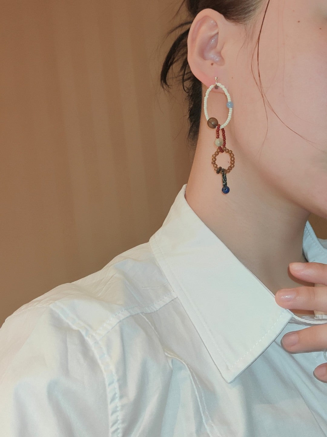 Chinoiserie Colorful Natural Jade Hoop Earrings,Lumivault.