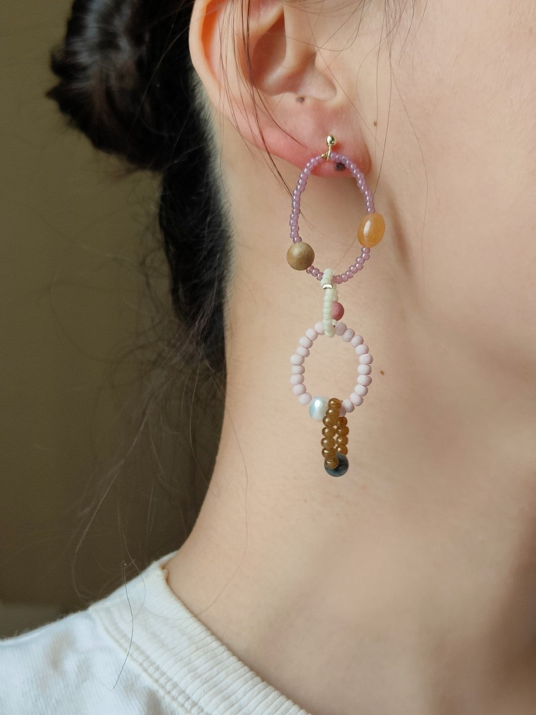 Chinoiserie Colorful Natural Jade Hoop Earrings,Lumivault.