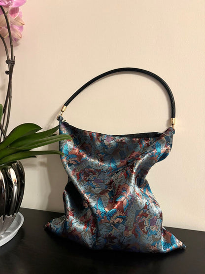 Chinoiserie Dunhuang Butterfly Bloom Beaded Tassel Silk Bag - Lumivault