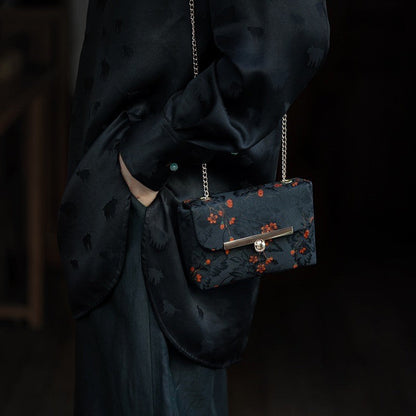 Chinoiserie Flower Silk Crossbody Bag - Lumivault