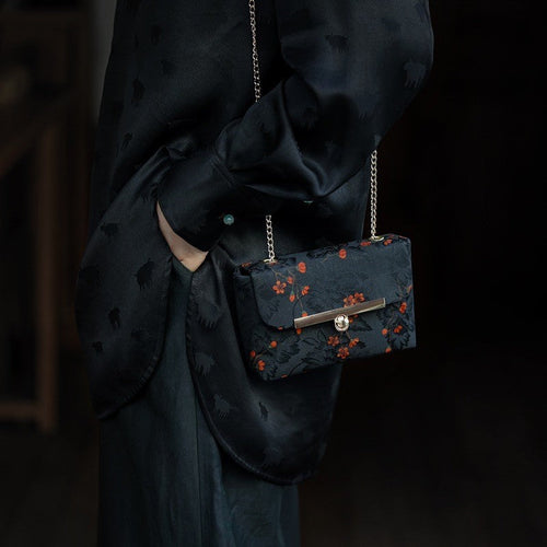 Chinoiserie Flower Silk Crossbody Bag - Lumivault