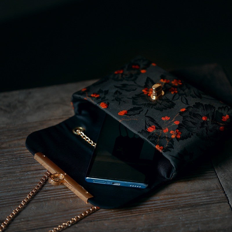 Chinoiserie Flower Silk Crossbody Bag - Lumivault