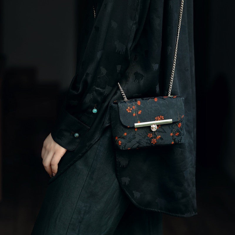 Chinoiserie Flower Silk Crossbody Bag - Lumivault