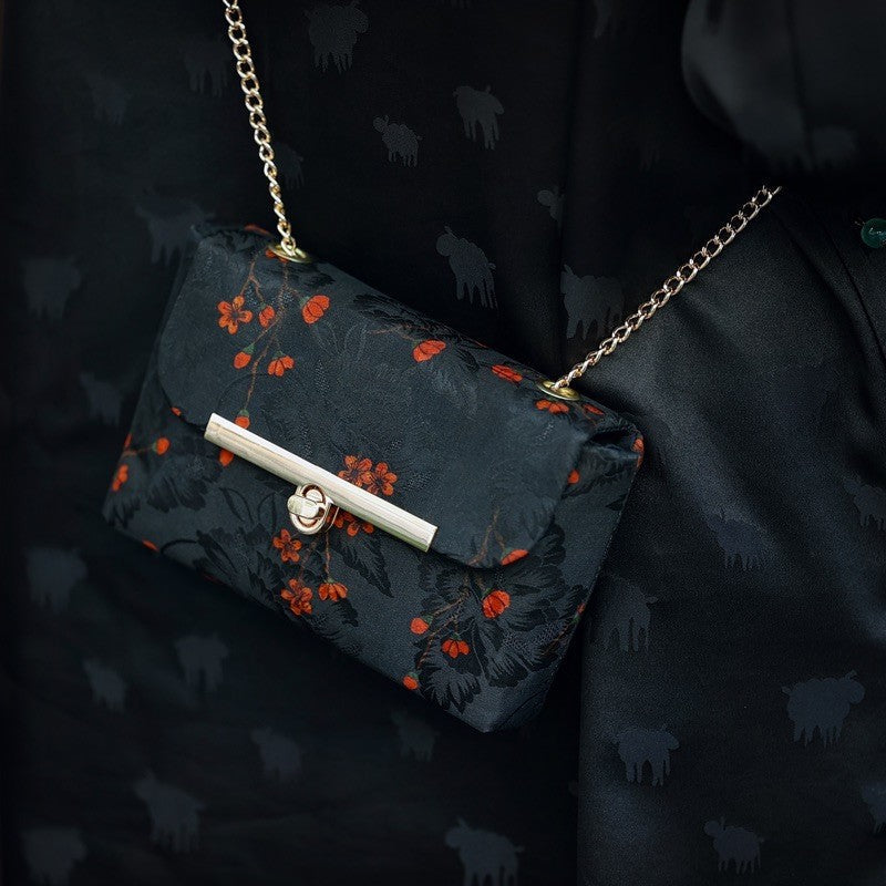 Chinoiserie Flower Silk Crossbody Bag - Lumivault