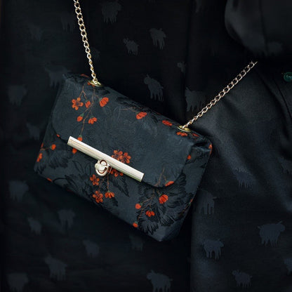 Chinoiserie Flower Silk Crossbody Bag - Lumivault