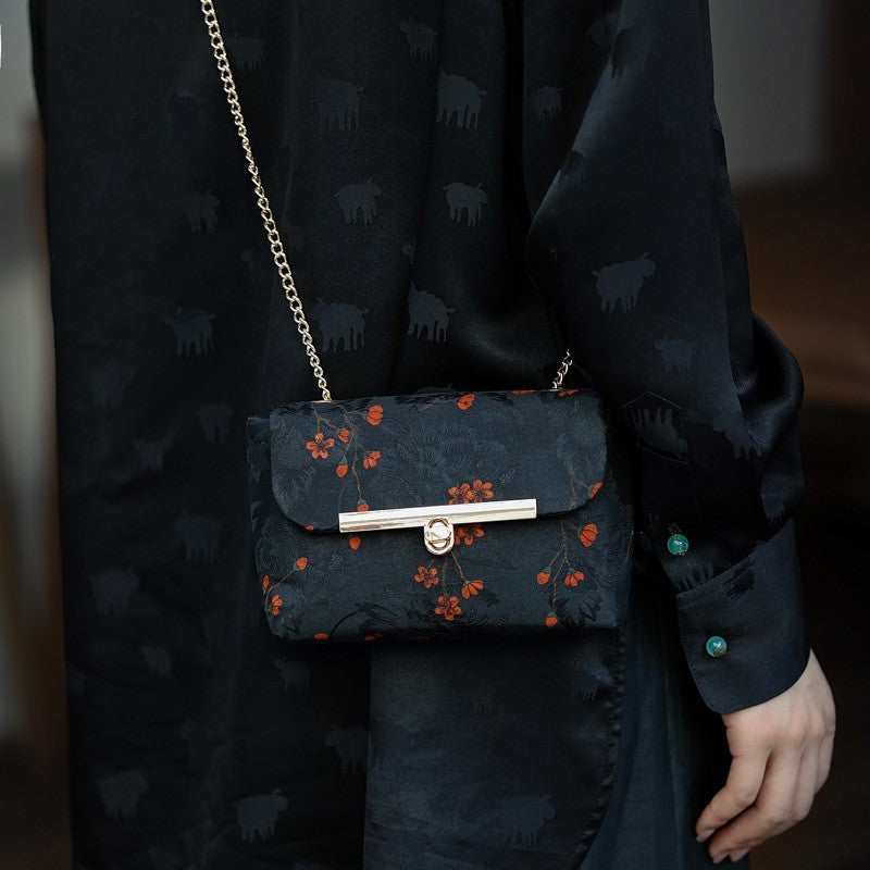 Chinoiserie Flower Silk Crossbody Bag - Lumivault