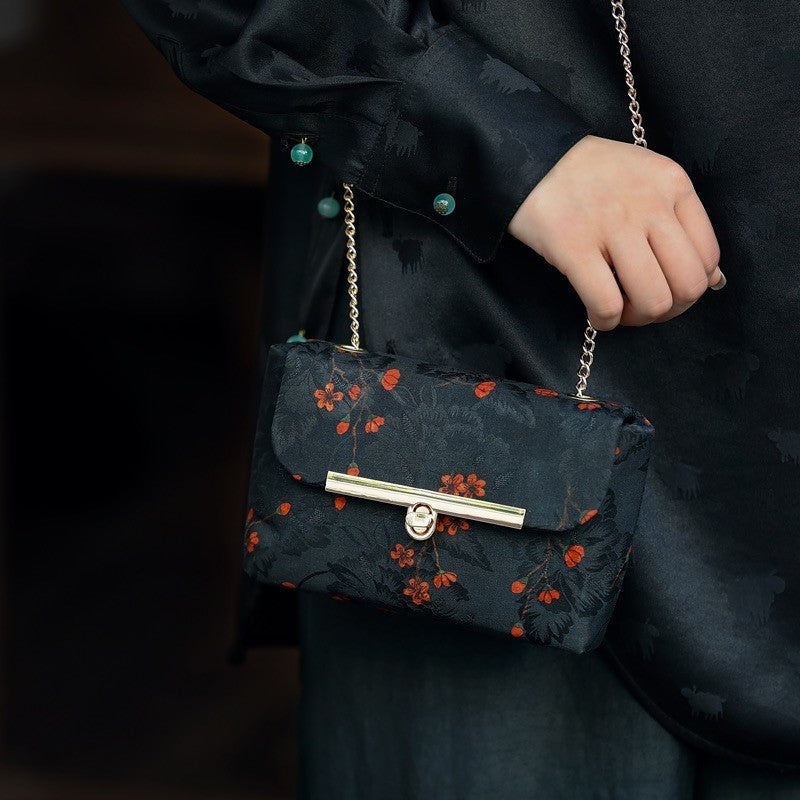 Chinoiserie Flower Silk Crossbody Bag - Lumivault
