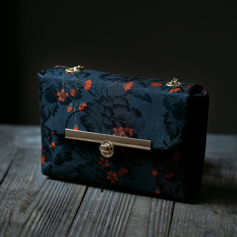 Chinoiserie Flower Silk Crossbody Bag - Lumivault