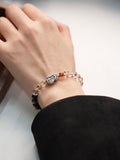 「Chinoiserie」Fortune Peanut Silver Obsidian Beaded Bracelet,Lumivault.