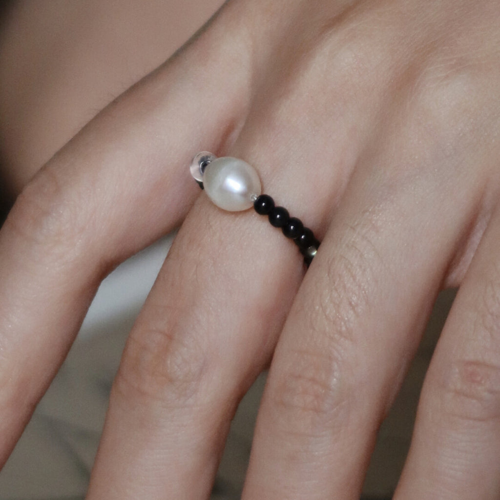 「Chinoiserie」Garden Dream Beaded Ring,Black,Lumivault.