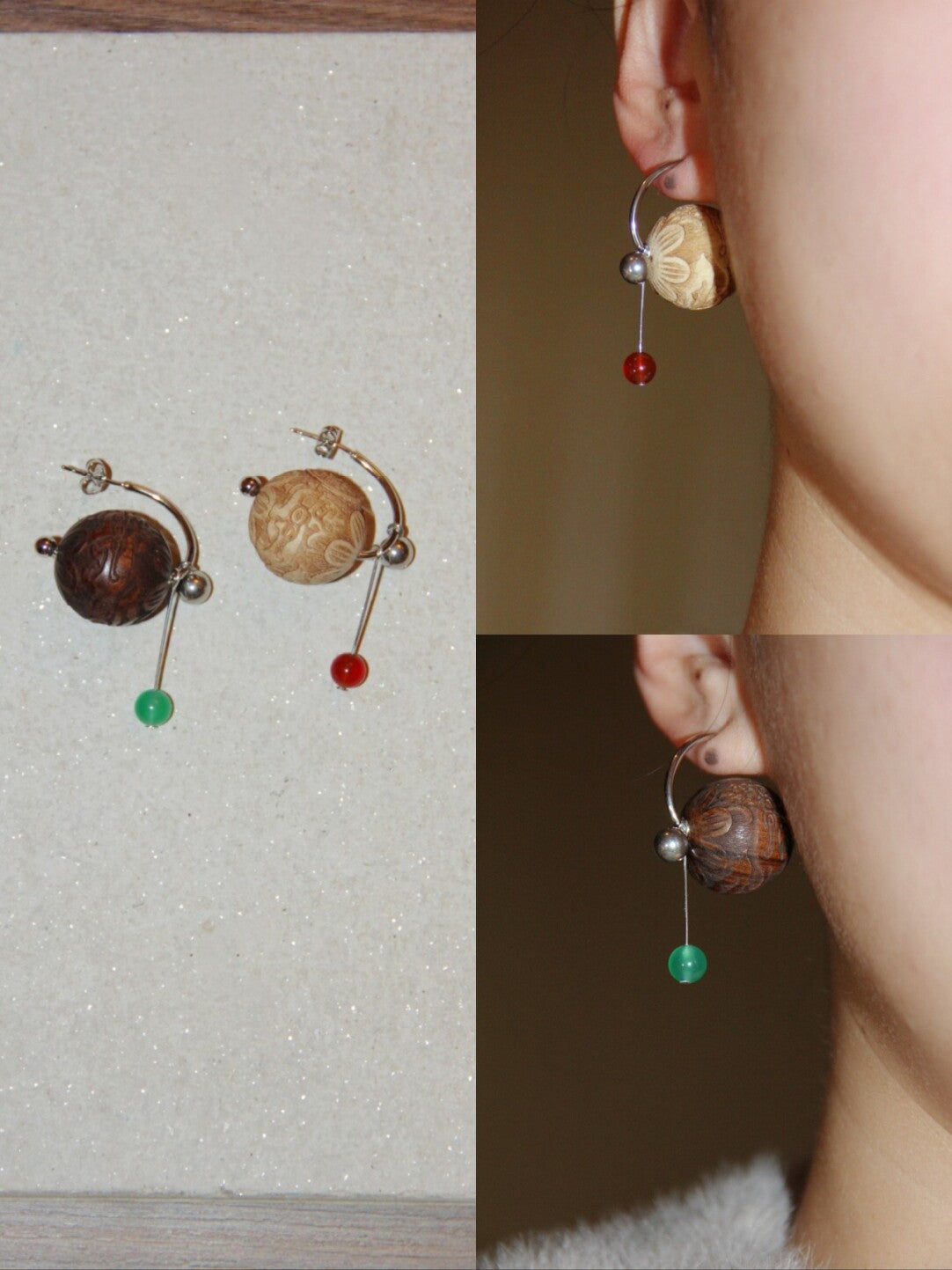 Chinoiserie Geometric Sandalwood Sphere Earrings,Lumivault.
