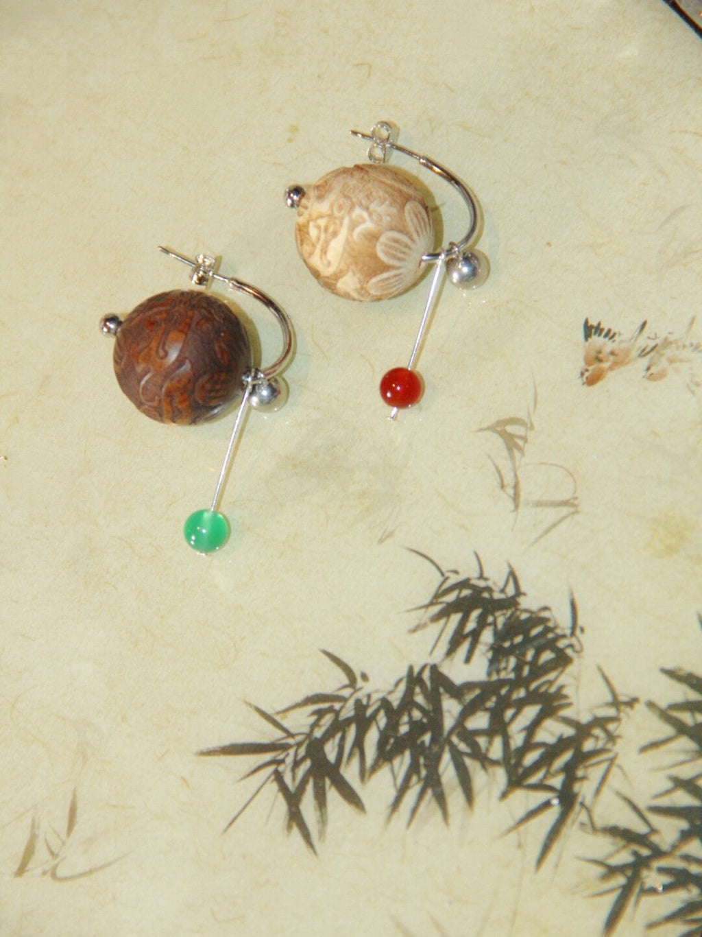 Chinoiserie Geometric Sandalwood Sphere Earrings,Lumivault.