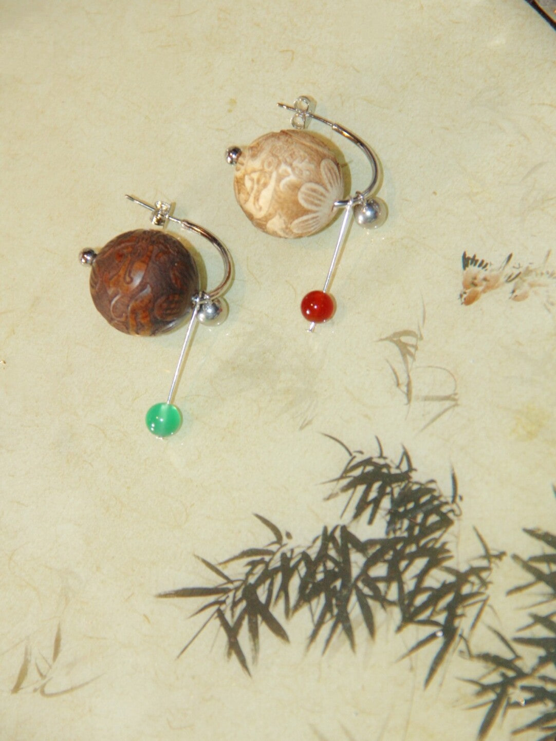 Chinoiserie Geometric Sandalwood Sphere Earrings,Lumivault.