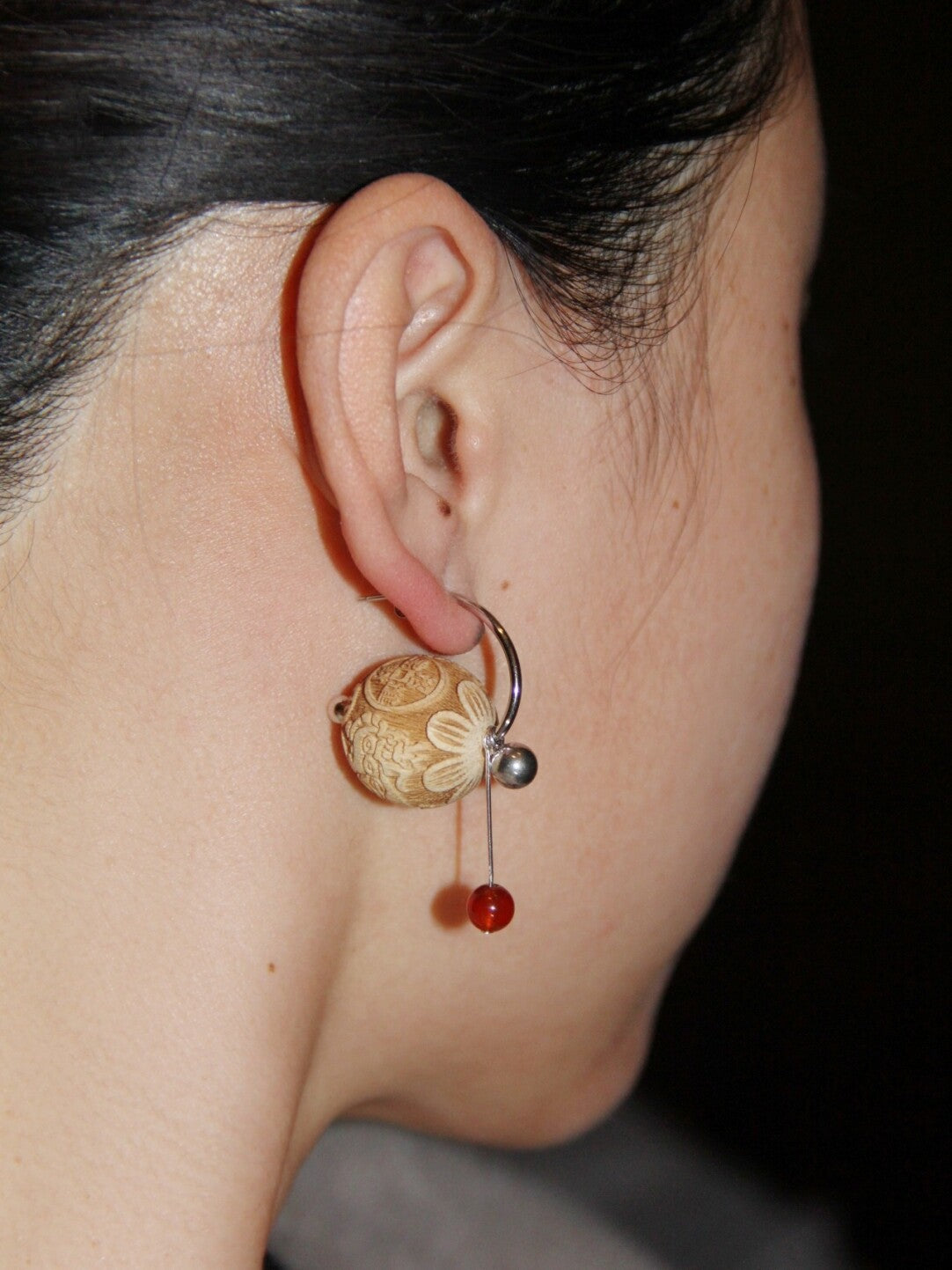 Chinoiserie Geometric Sandalwood Sphere Earrings,Lumivault.