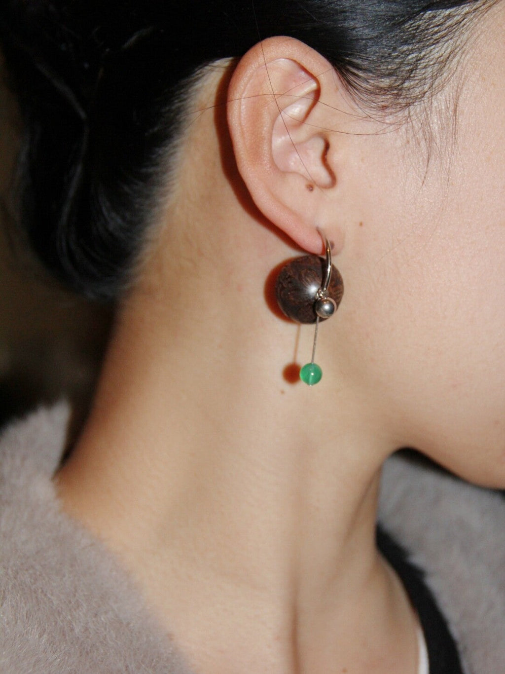 Chinoiserie Geometric Sandalwood Sphere Earrings,Lumivault.