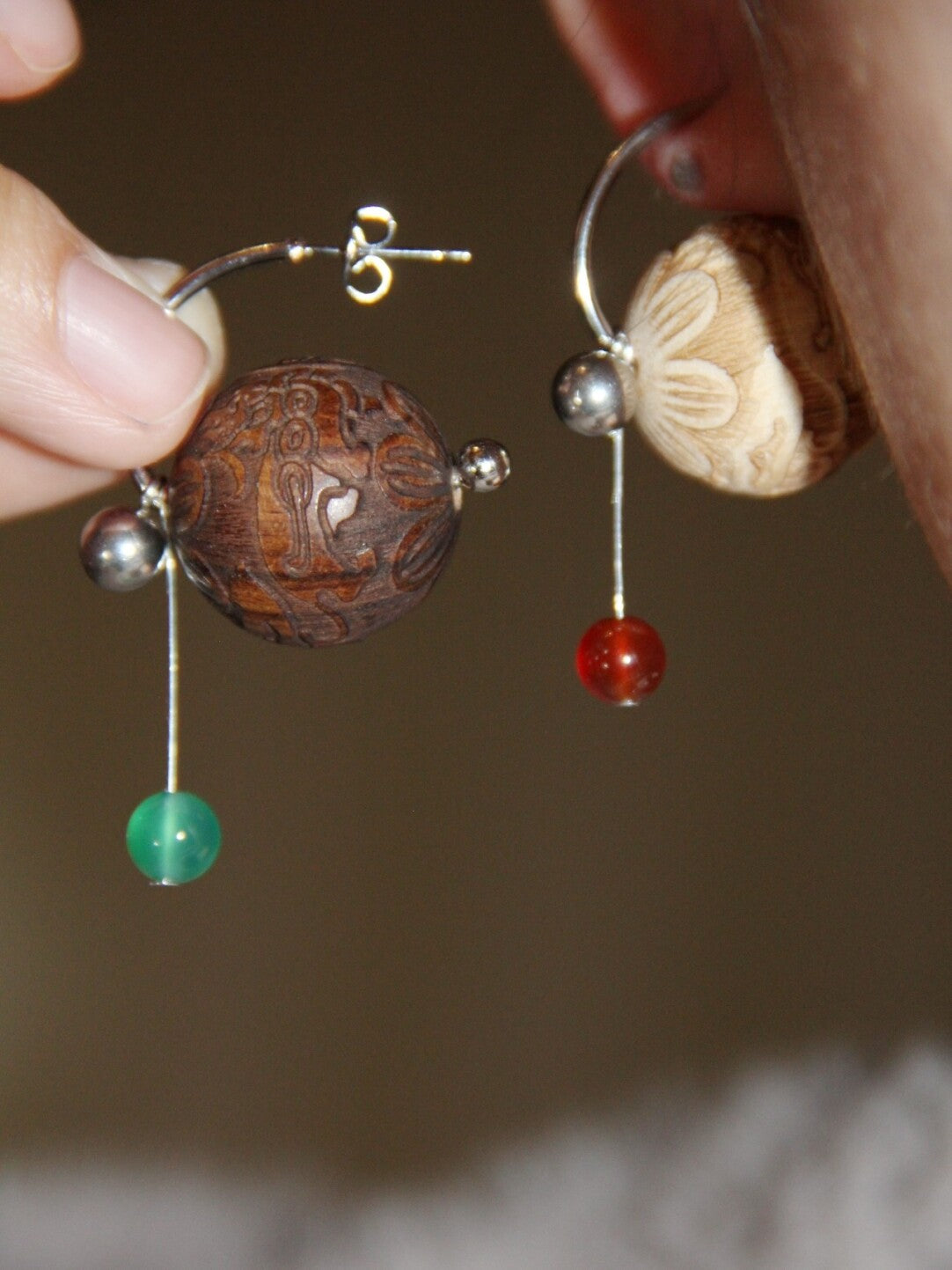 Chinoiserie Geometric Sandalwood Sphere Earrings,Lumivault.