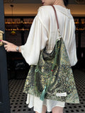 Chinoiserie Golden Green Beaded Tassel Silk Bag - Lumivault