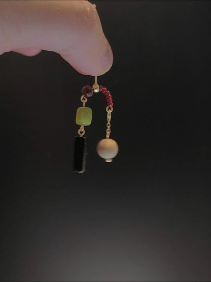Chinoiserie Green Grape Natural Jade Sandalwood Beaded Earrings