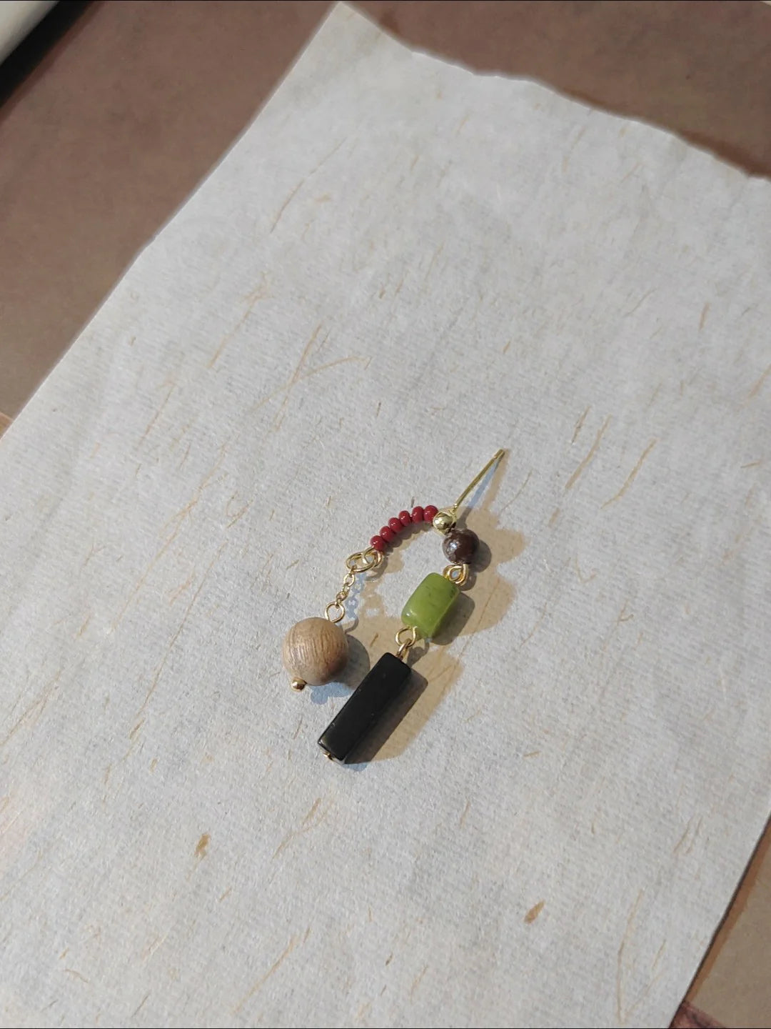 Chinoiserie Green Grape Natural Jade Sandalwood Beaded Earrings,Lumivault.