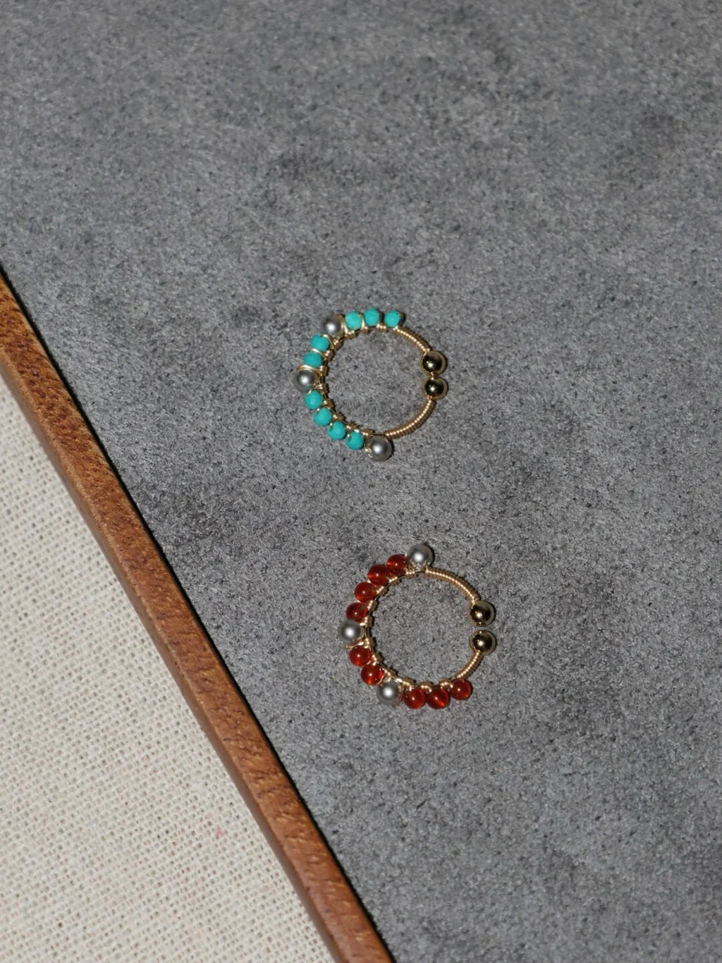 「Chinoiserie」Handmade Mini Red and Green Earring Clips,Lumivault.