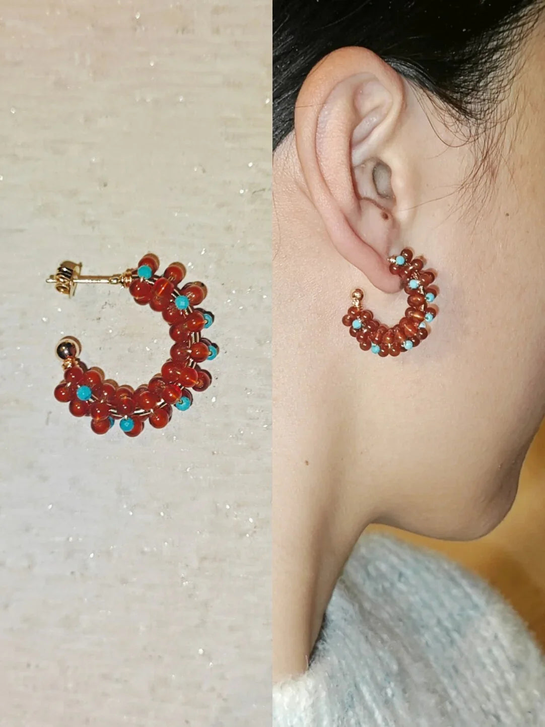 「Chinoiserie」Handmade Red Green Retro Earrings,Lumivault.