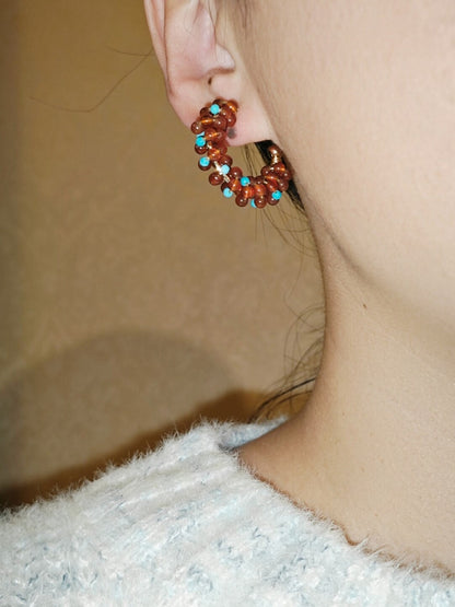 「Chinoiserie」Handmade Red Green Retro Earrings - Lumivault