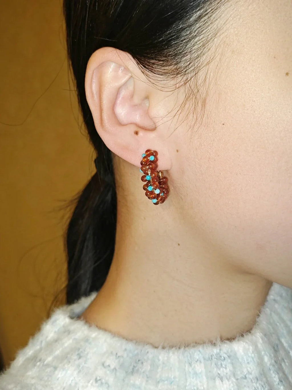 「Chinoiserie」Handmade Red Green Retro Earrings,Lumivault.