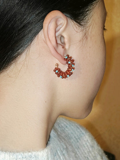 「Chinoiserie」Handmade Red Green Retro Earrings - Lumivault