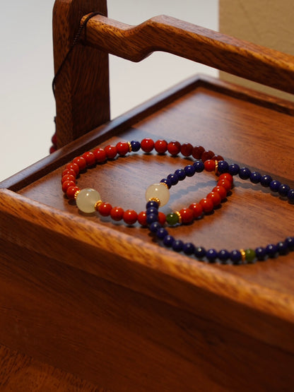 「Chinoiserie」Hetian Jade Lapis Lazuli Beaded Bracelet - Lumivault