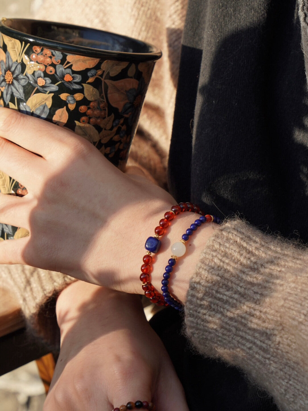 「Chinoiserie」Hetian Jade Lapis Lazuli Beaded Bracelet,Lumivault.