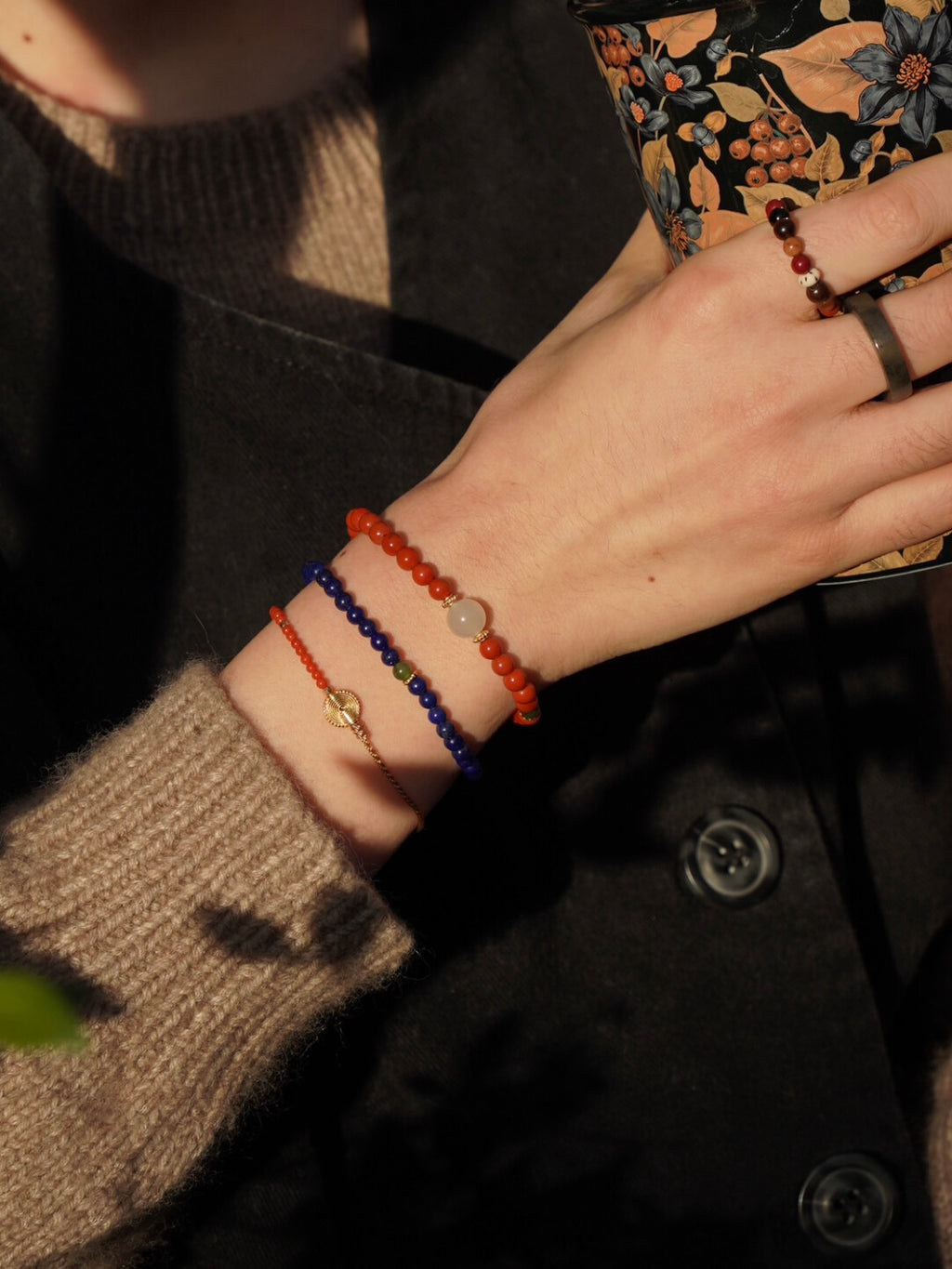 「Chinoiserie」Hetian Jade Lapis Lazuli Beaded Bracelet,Lumivault.