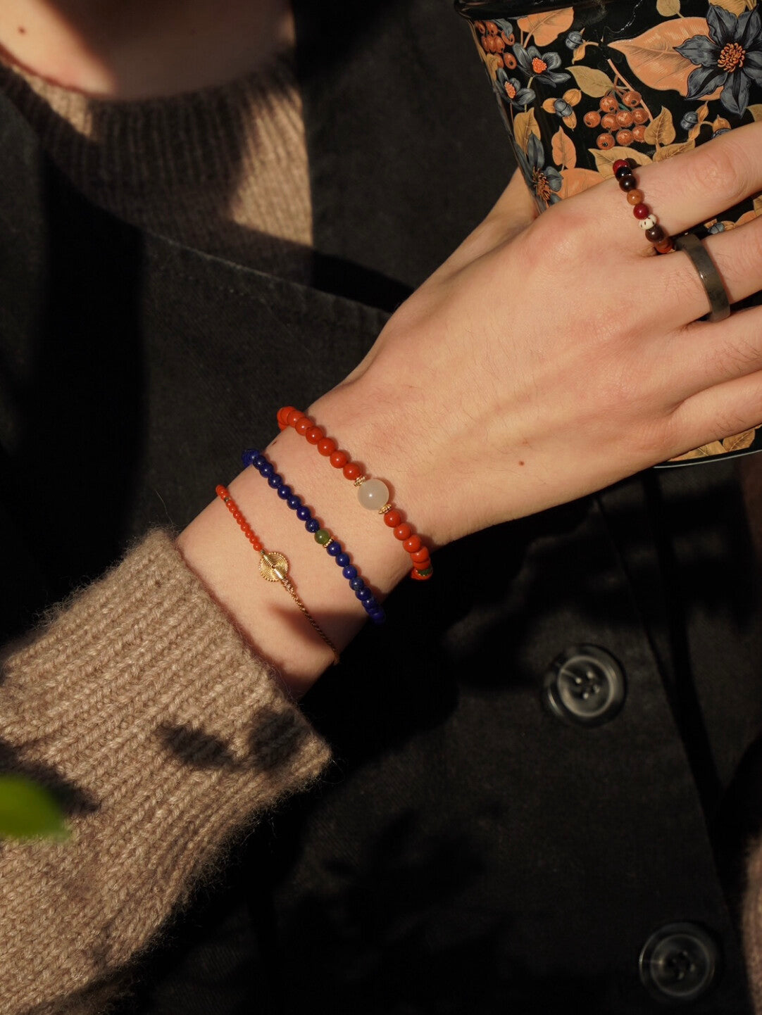 「Chinoiserie」Hetian Jade Lapis Lazuli Beaded Bracelet,Lumivault.