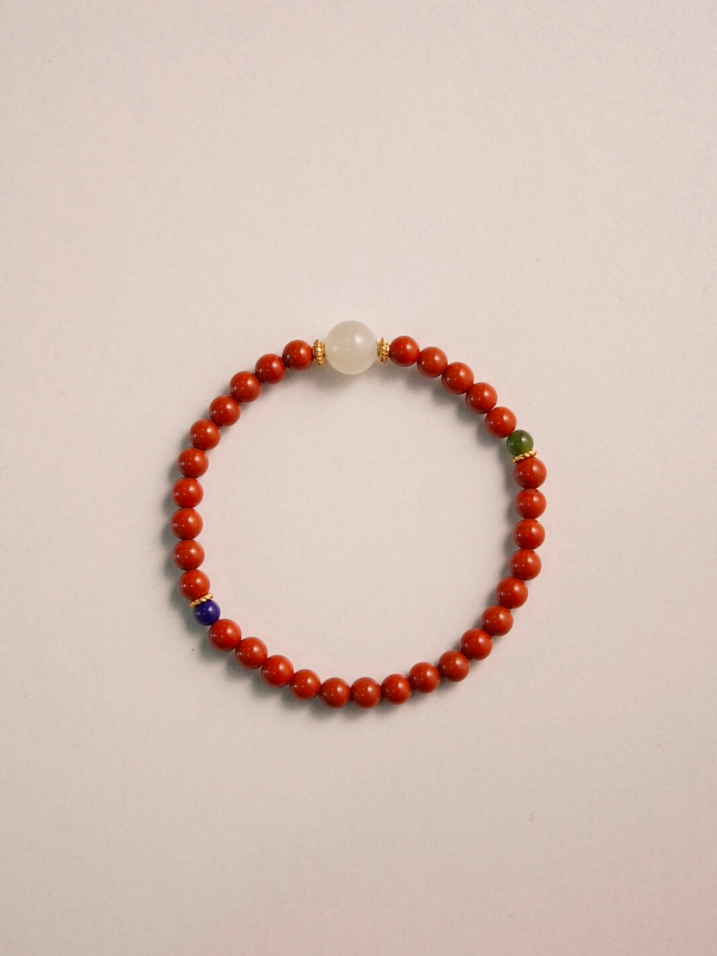 「Chinoiserie」Hetian Jade Lapis Lazuli Beaded Bracelet,Red / 14-15cm,Lumivault.
