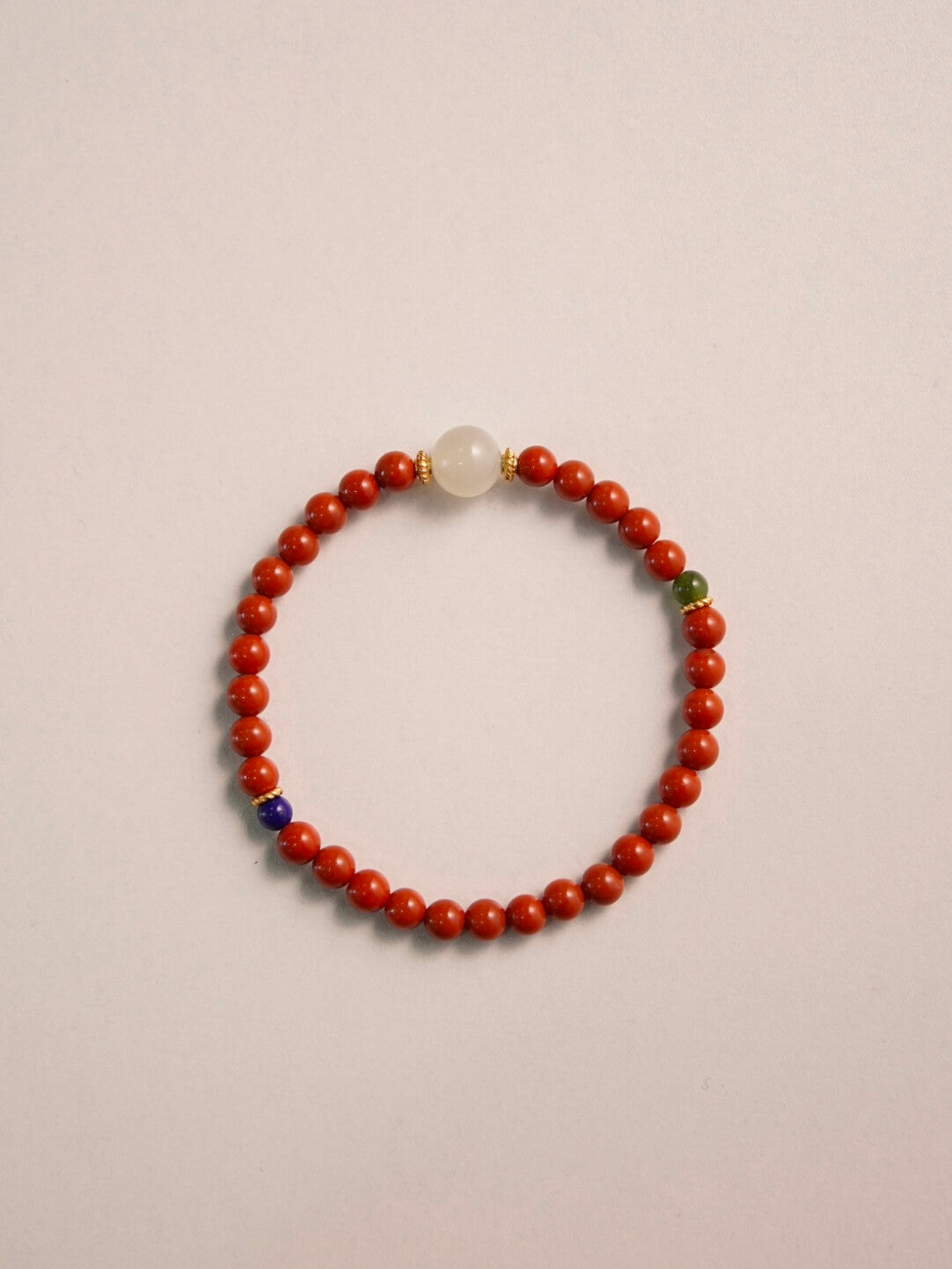 「Chinoiserie」Hetian Jade Lapis Lazuli Beaded Bracelet,Red / 14-15cm,Lumivault.