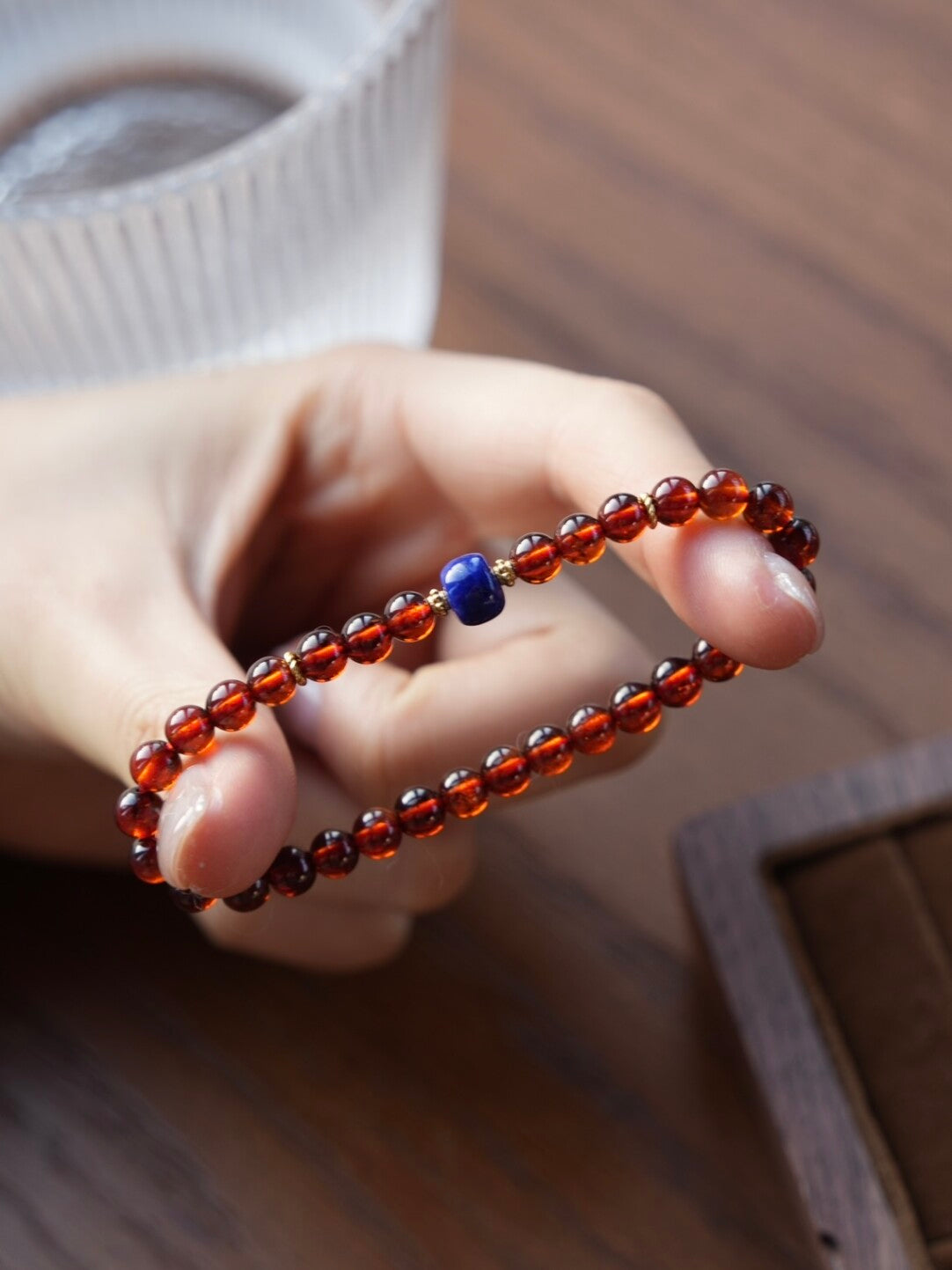 「Chinoiserie」Lapis Lazuli Garnet Beaded Bracelet,Lumivault.