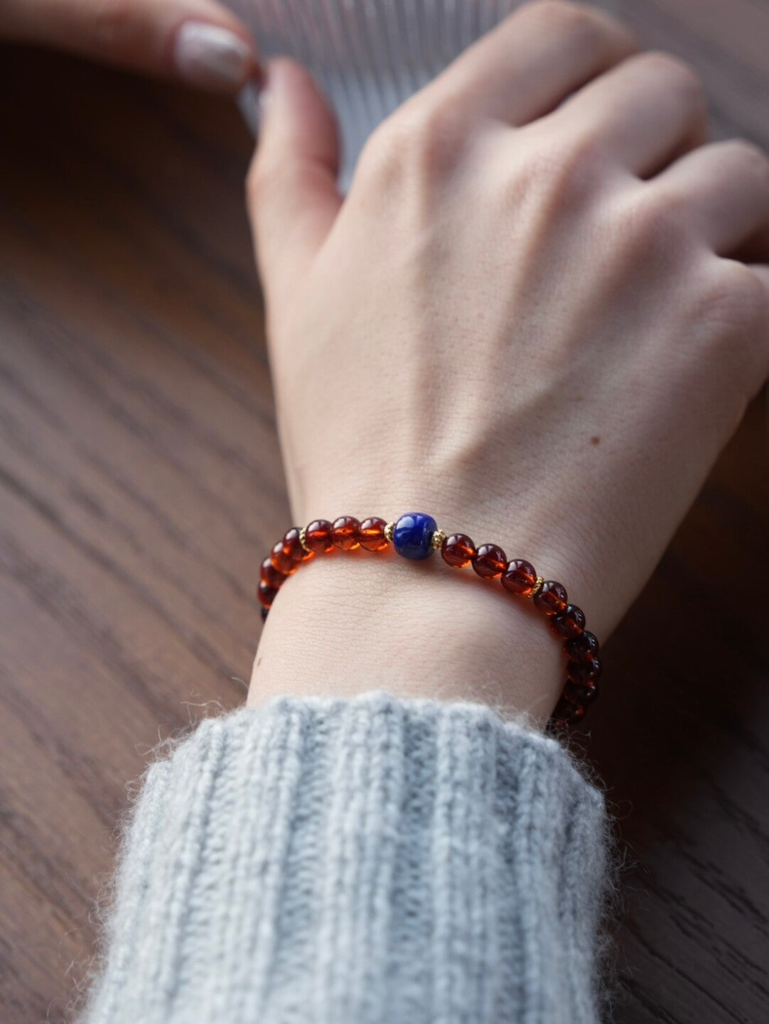 「Chinoiserie」Lapis Lazuli Garnet Beaded Bracelet,Lumivault.
