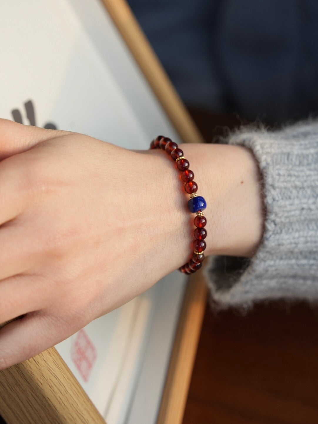 「Chinoiserie」Lapis Lazuli Garnet Beaded Bracelet,Lumivault.