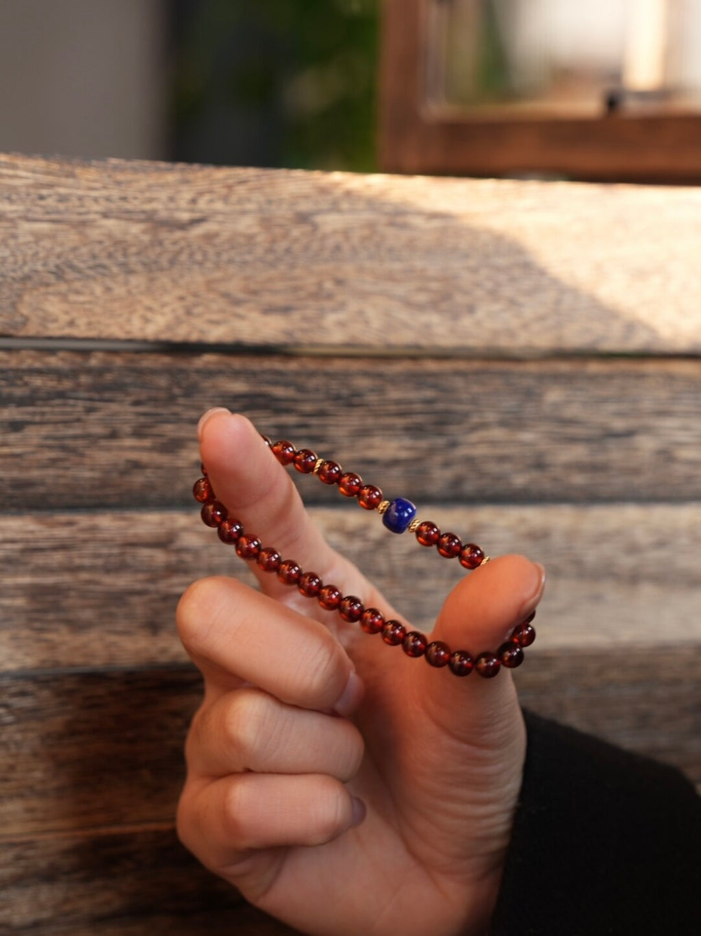 「Chinoiserie」Lapis Lazuli Garnet Beaded Bracelet,Lumivault.