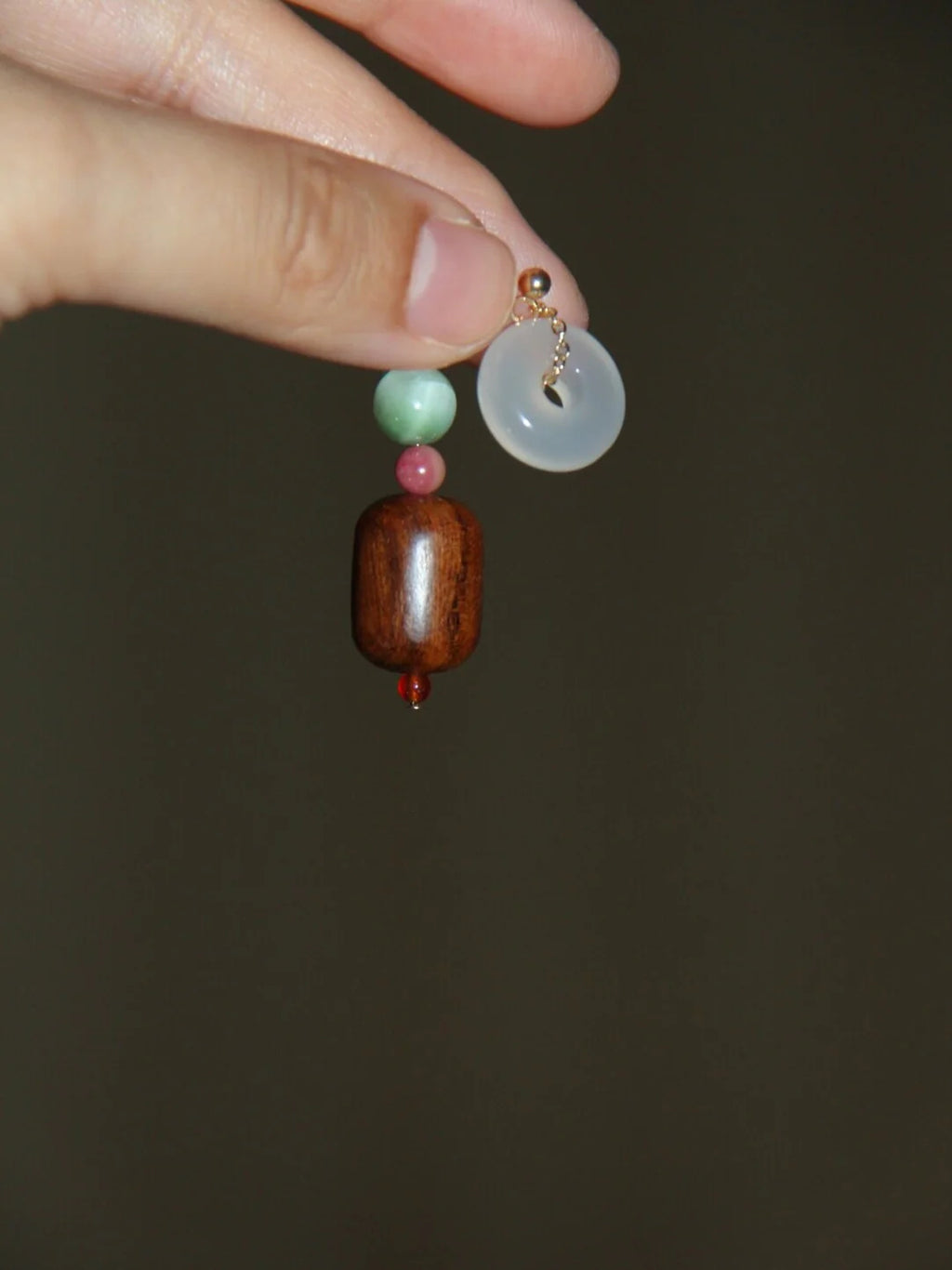 Chinoiserie Lucky Jade Wooden Beaded Earrings,Lumivault.