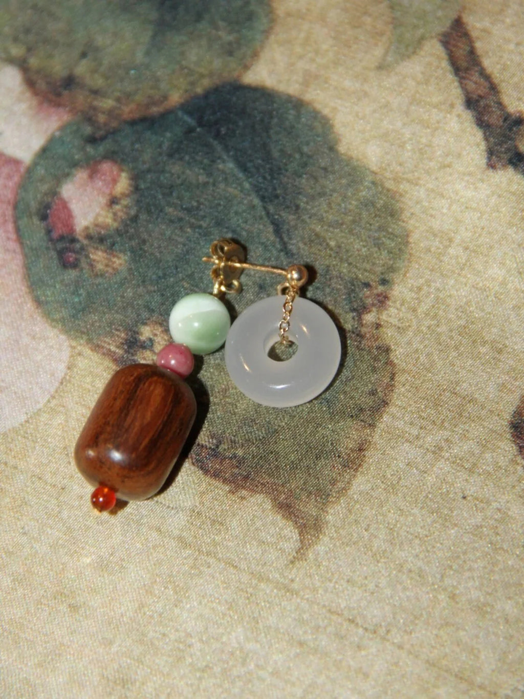 Chinoiserie Lucky Jade Wooden Beaded Earrings,Lumivault.