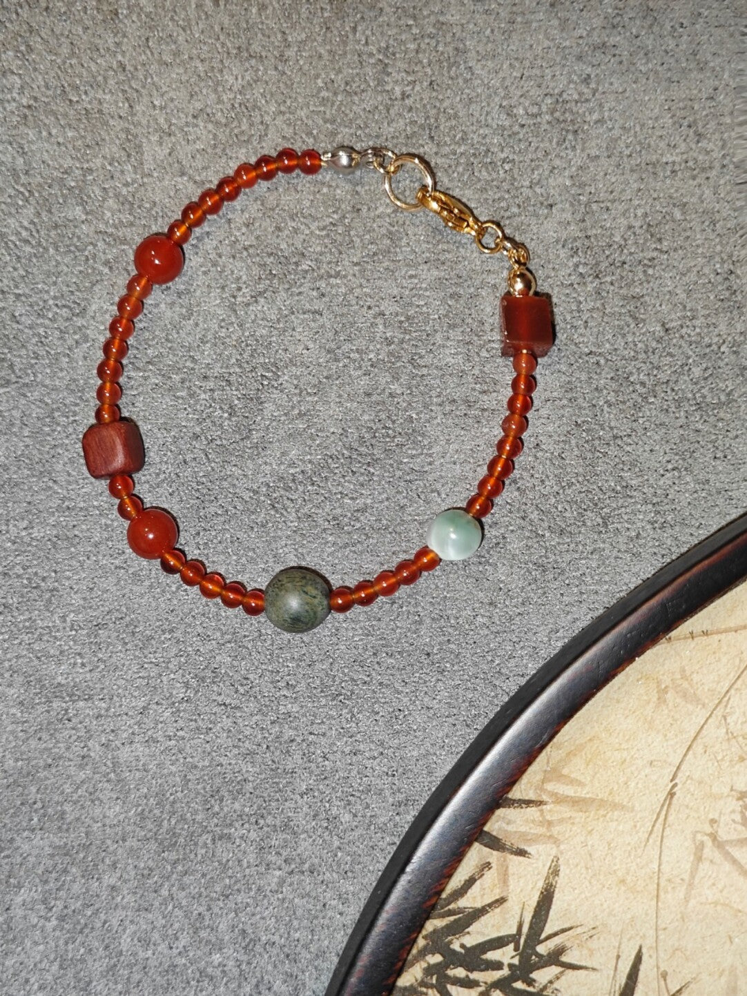 Chinoiserie Lucky Red Agate Beaded Bracelet,Lumivault.